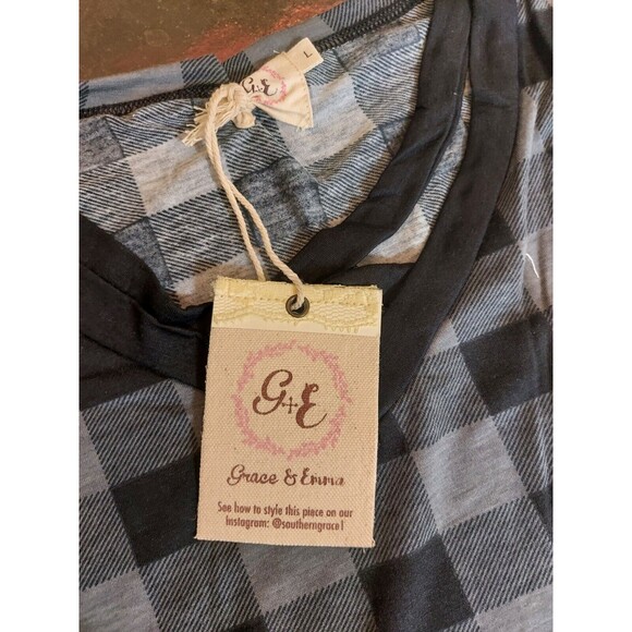 NEW Grace & Emma Womens Long Sleeve Large Top 🖤 Black Gray Plaid Pattern SZ L - Picture 7 of 8